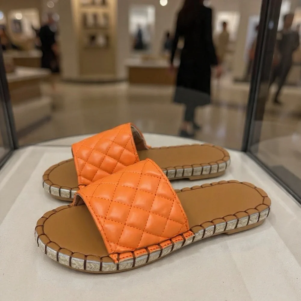 Quilted Slide Sandals in Orange - Women
